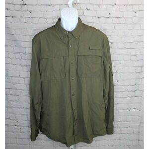 Ocean & Coast Mens Fishing Shirt Large Dark Green Long Sleeve Vented Pockets EUC